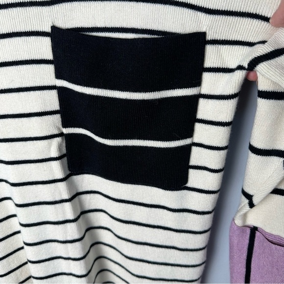 Anthropologie Faye Striped Sweater Pocket Pullover, M Petite, Cream Purple Black - Picture 3 of 10
